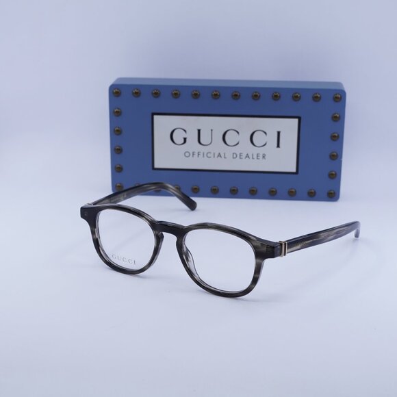 Gucci GG1510O 003 Round Eyeglasses Striated Grey Havana 49mm - Picture 1 of 10